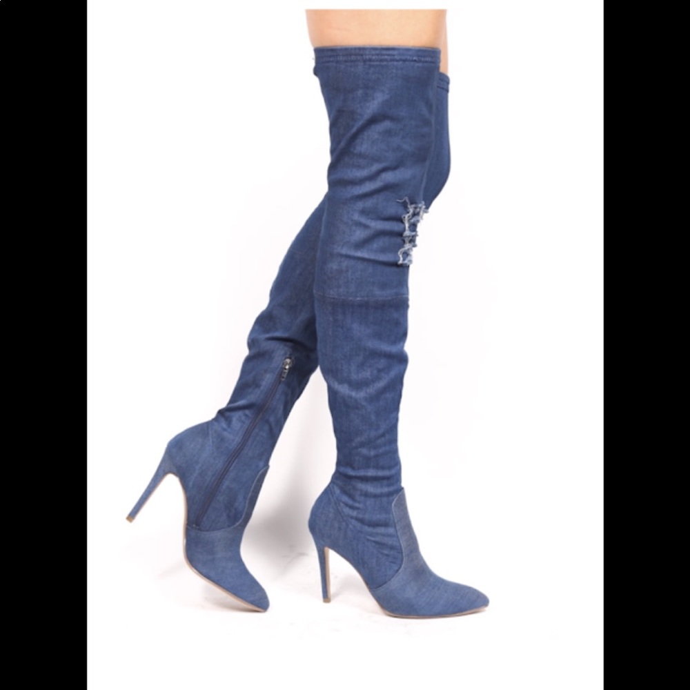 Denim over the knee boots